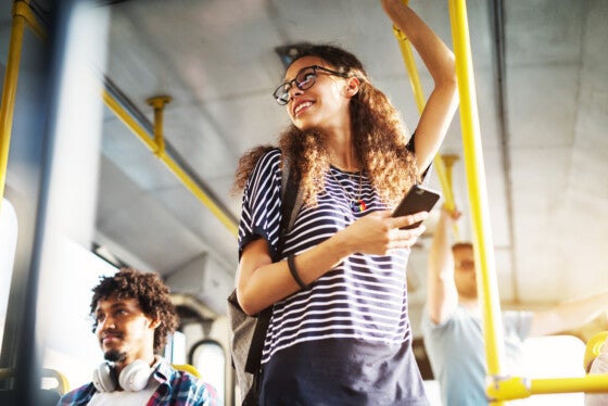 College students taking the bus