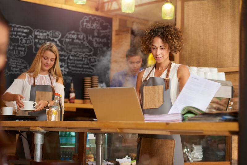 business woman checking her computer