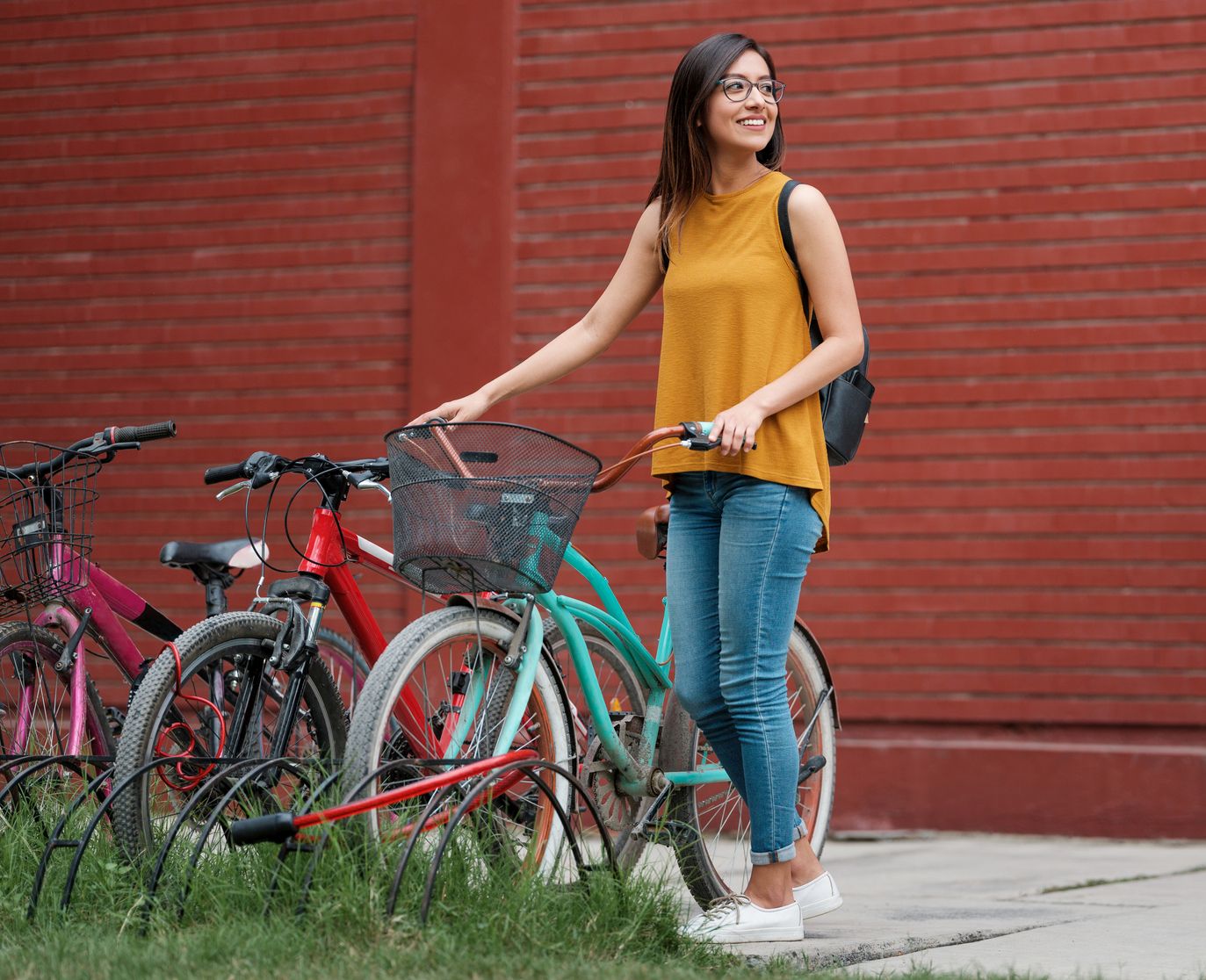 Student,Campus, Bike, on the go, Young women, Latin, Millennial,
