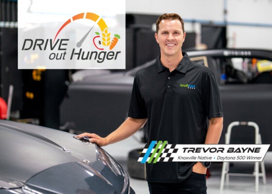 NASCAR driver Trevor Bayne partners with SouthEast Bank for Second Harvest Food Drive.